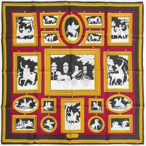 NWT Vintage Hermes Scarf "Wedgwood" in Raspberry red/Black/Gold